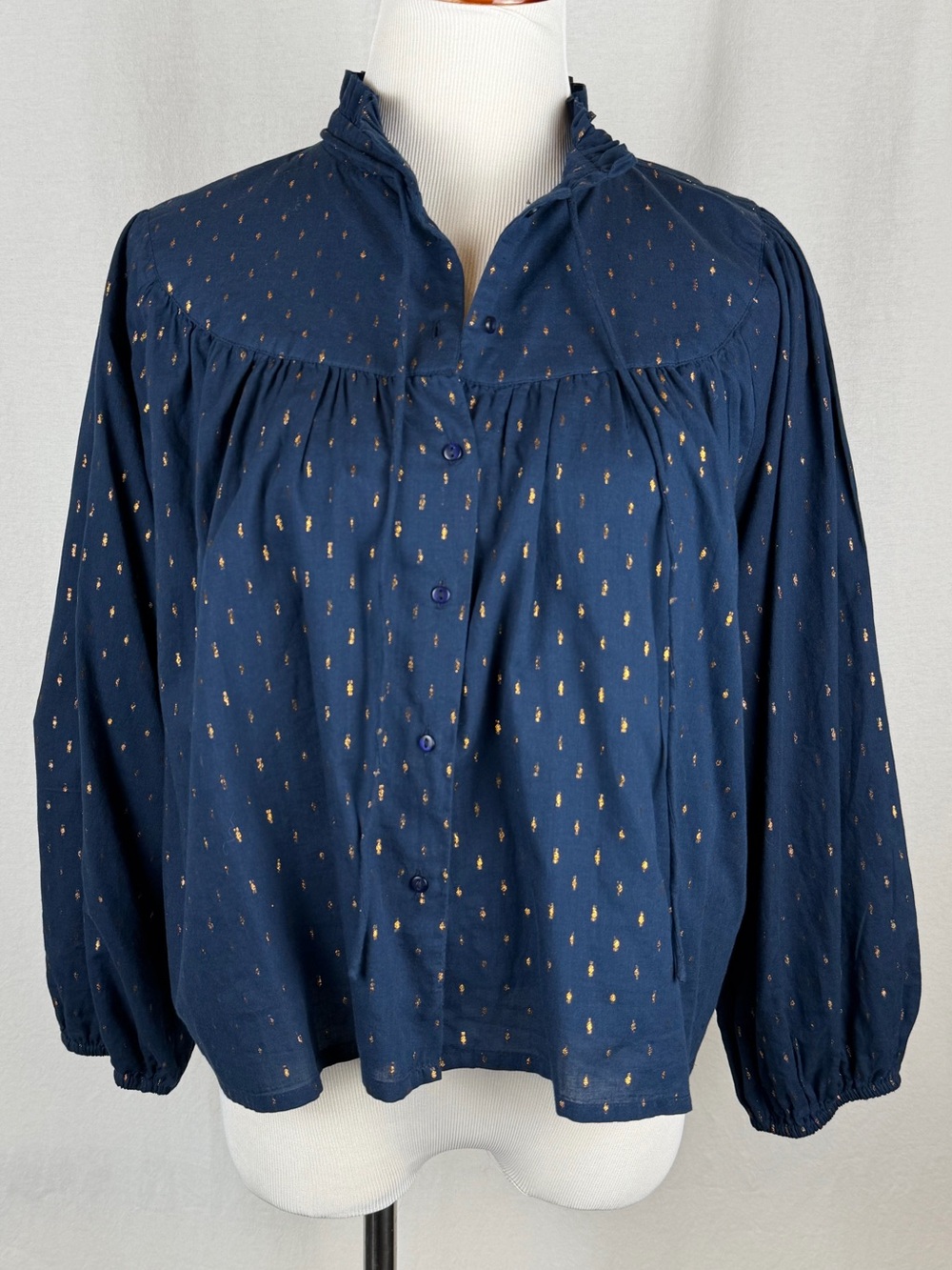 Emerson Fry Emmaline Blouse in Maritime Gold Dot Lurex - Size Small - Picture 4 of 8